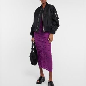 GANNI (EUR 32/US 0) Purple Logo Printed Mesh Ruched Sheer Sleeveless Maxi Dress